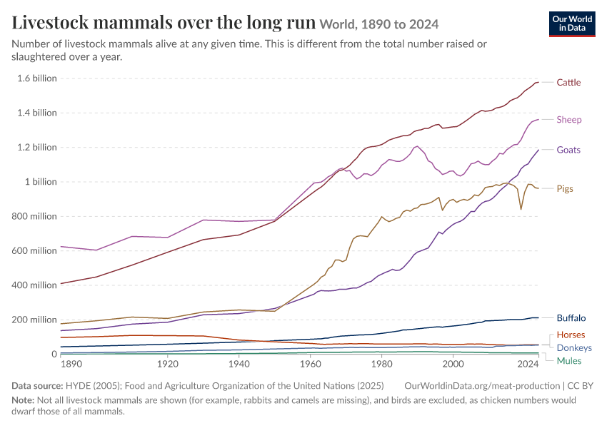 Livestock mammals over the long run